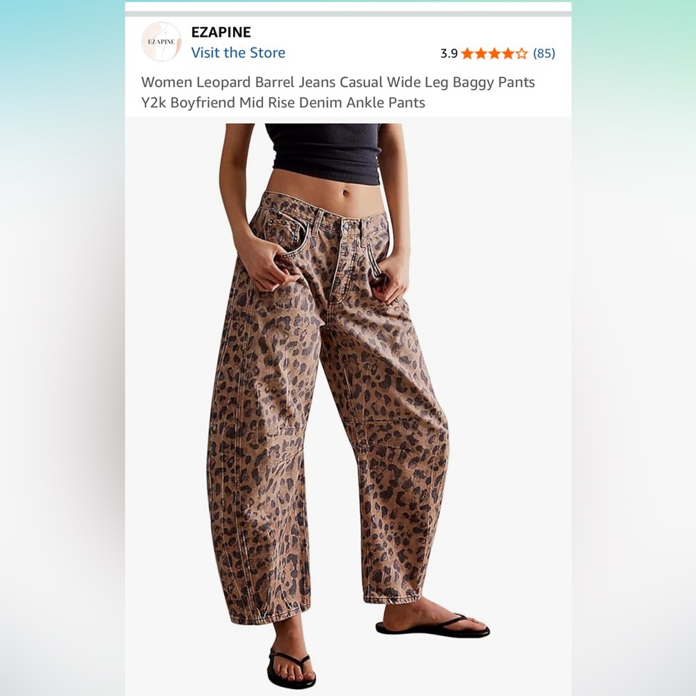 Leopard Print barrel jeans nwt